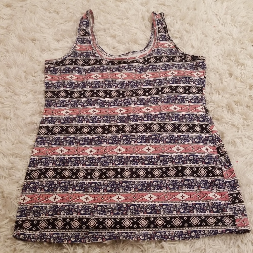 Navy and mauve tribal print fitted tank top